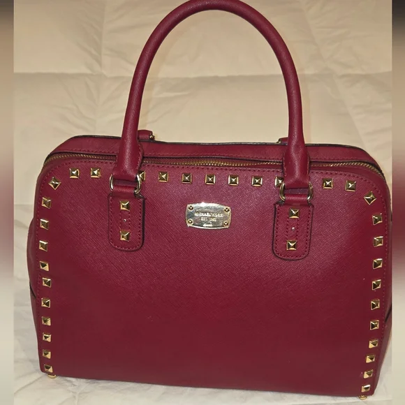 Michael Kors Red SANDRINE STUDDED SATCHEL - Picture 1 of 13